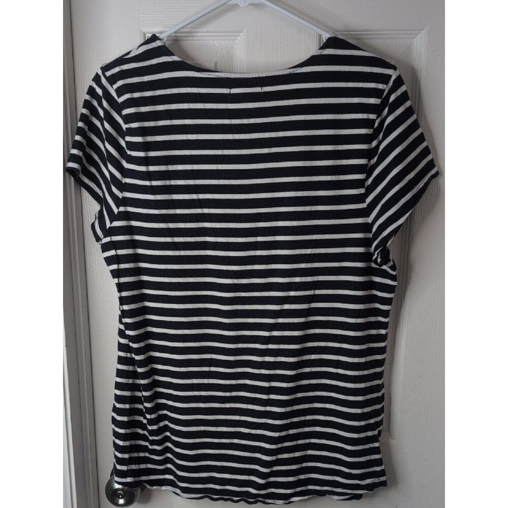 Charter Club 100% Cotton Mavy & White Striped Tee with Pineapple Patch Size XL - Picture 4 of 9